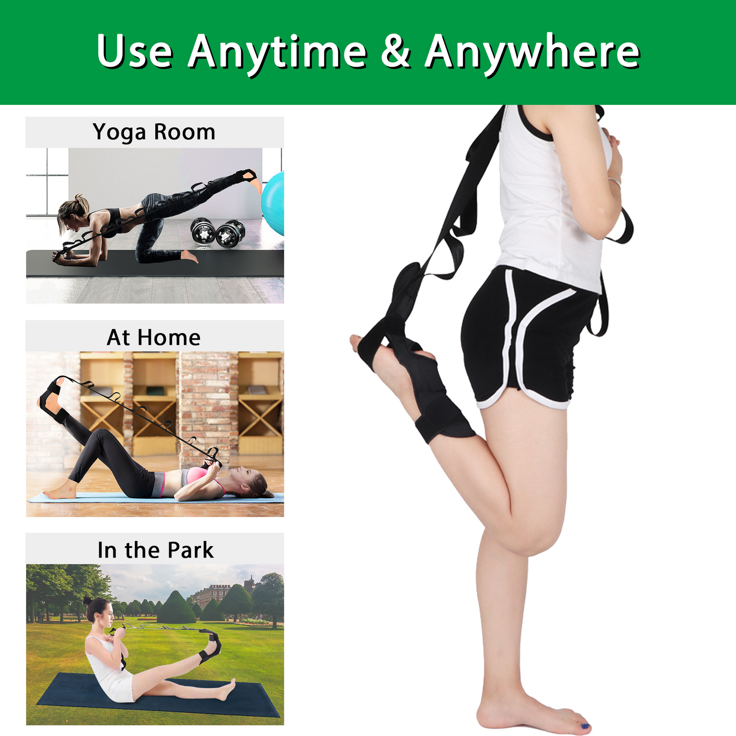 Yoga Stretch Strap with Loops, Leg Stretcher Foot Stretching Belt